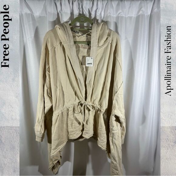 Free People Emilia Hoodie Cardigan in Oyster Grey Creme Large NWT - Picture 7 of 8